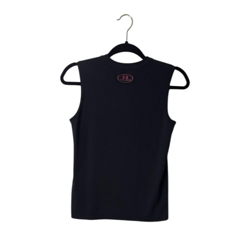 Under Armour Black Sleeveless Mens Shirt Red Logo Size M - Picture 2 of 7
